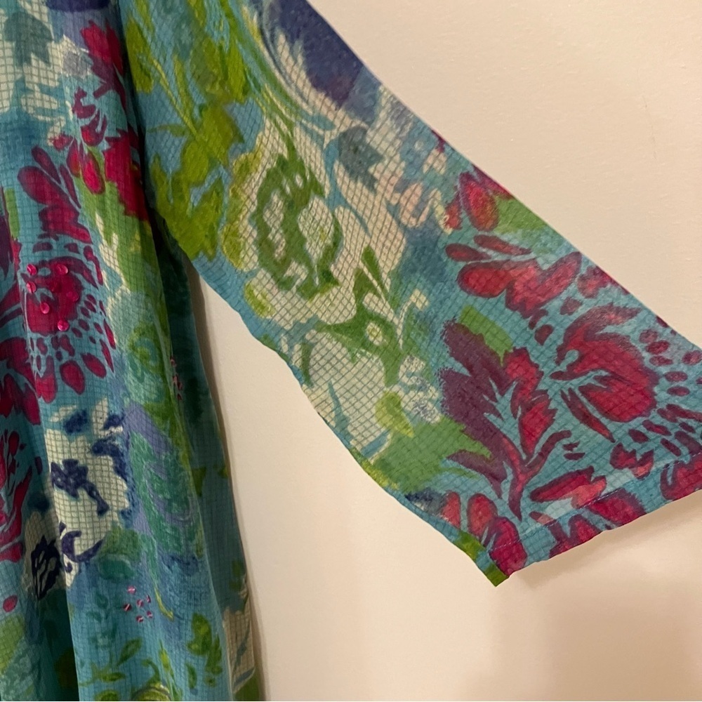 Ulla Popken 2 Piece Sheer Floral Duster Teal A-line Tank Rayon Dress 16/18 - Picture 7 of 12
